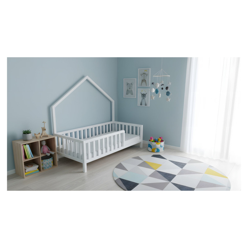 Emis Montessori bērnu gulta "Cottage" 80x160 / Balts + pelēks (RAL 7040) / Jā