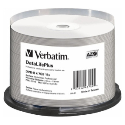 Verbatim Matricas DVD-R AZO Verbatim 4.7GB 16x Wide Printable non ID,50 Pack Spindle