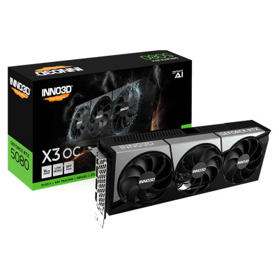 Inno3D NVIDIA GEFORCE RTX 5080 X3 OC 16GB GDDR7 256bit, 2460 MHz / 30Gbps, 3x DP, 1x HDMI, 3 fan, 2,5 slot