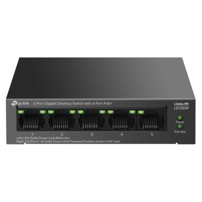 Tp-Link Switch|TP-LINK|LS105GP|Desktop/pedestal|5x10Base-T / 100Base-TX / 1000Base-T|PoE+ ports 4|LS105GP