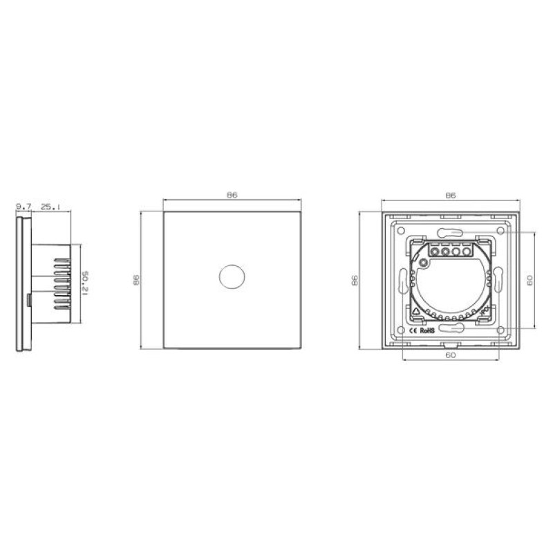 Spring Three Gang, One Way Touch Switch, Glass White