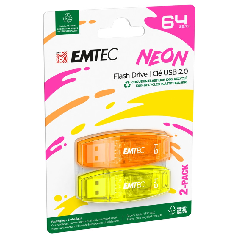 Emtec USB2.0 C410 64GB Neon 2 pcs