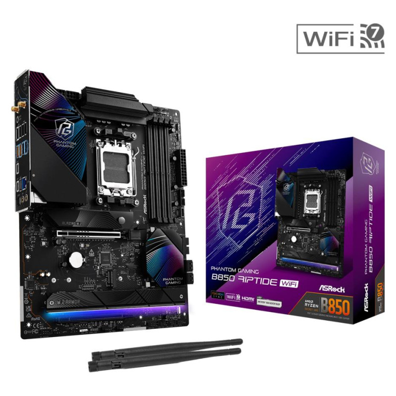 Asrock Mainboard|ASROCK|AMD B850|SAM5|ATX|Memory DDR5|Memory slots 4|1xPCI-Express 4.0 16x|1xPCI-Express 5.0 16x|1xM.2|1xHDMI|1xAudio-In|1xAudio-Out|8xUSB 2.0|9xUSB 3.2|3xUSB-C|1xOptical S/PDIF|1xRJ45|B850RIPTIDEWIFI
