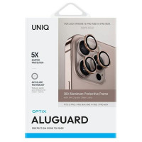 Uniq Optix Aluminum Camera Lens Protector iPhone 16 Pro 6.3" / 16 Pro Max 6.9" taupe gold camera lens glass with applicator
