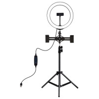 Puluz LED Ring Lamp 26cm With Desktop Tripod Mount Up to 1.1m and 3 Phone Clamps, USB