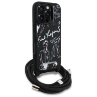 Karl Lagerfeld Crossbody Grained Pattern & Logo Case for iPhone 16 Pro Max - Black