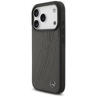 Mercedes Leather Large Laurel Leave MagSafe Case for iPhone 17 Pro - Black and Gray
