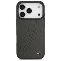 Mercedes Leather Large Laurel Leave MagSafe Case for iPhone 17 Pro - Black and Gray