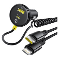 Baseus Circular 60W USB-A + USB-C Car Charger with Built-in Lightning + USB-C Cable 1.4m - Black