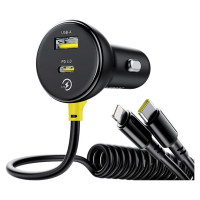 Baseus Circular 60W USB-A + USB-C Car Charger with Built-in Lightning + USB-C Cable 1.4m - Black