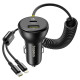 Baseus Circular 60W USB-A + USB-C Car Charger with Built-in Lightning + USB-C Cable 1.4m - Black