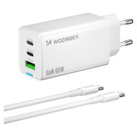 Wozinsky GaN 65W Charger with 2xUSB-C USB Ports with 65W CC Cable - White