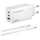 Wozinsky GaN 65W Charger with 2xUSB-C USB Ports with 65W CC Cable - White