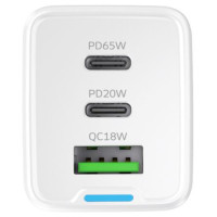 Wozinsky GaN 65W Charger with 2xUSB-C USB Ports with 65W CC Cable - White