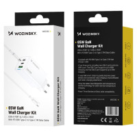 Wozinsky GaN 65W Charger with 2xUSB-C USB Ports with 65W CC Cable - White