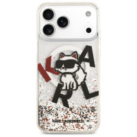 Karl Lagerfeld Liquid Glitter Choupette Logo MagSafe Case for iPhone 17 Pro Max - Clear