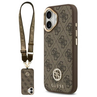 Guess 4G Strass Logo & Big Strap Metal Buttons MagSafe Case for iPhone 17 - Brown