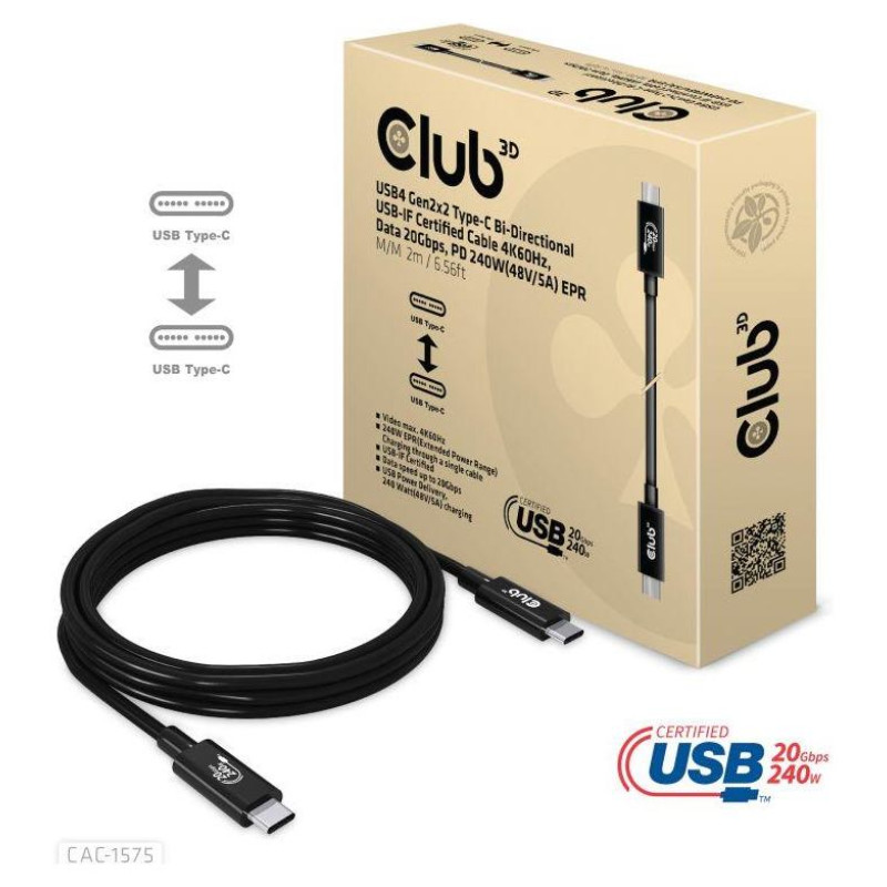 Club3D CABLE USB-C TO USB-C 2M/M/M CAC-1575 CLUB3D