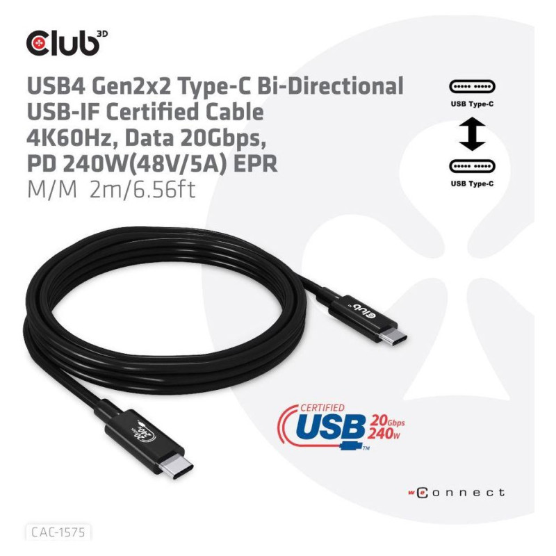 Club3D CABLE USB-C TO USB-C 2M/M/M CAC-1575 CLUB3D