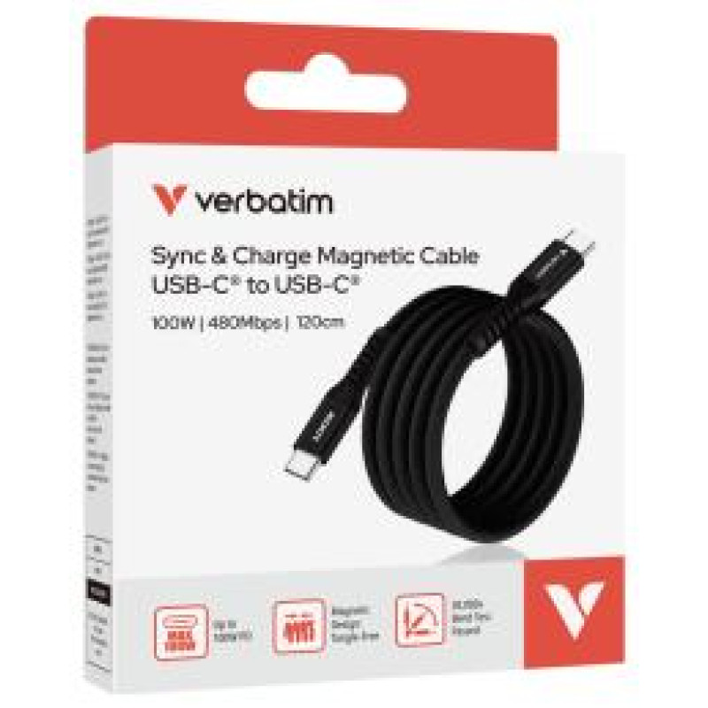 Verbatim Kabelis Verbatim Sync&Charge Magnetic Cable 100W 120cm