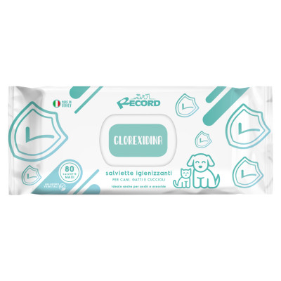 Record Tīro&scaron;as salvetes suņiem/kaķiem Chlorexidine 80 gb.