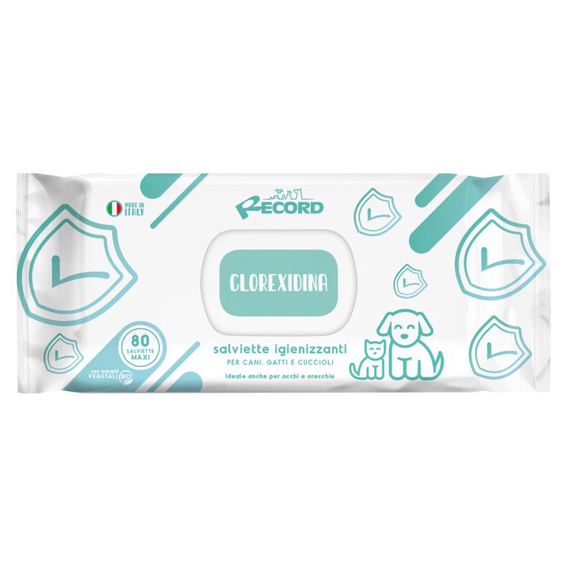Record Tīro&scaron;as salvetes suņiem/kaķiem Chlorexidine 80 gb.