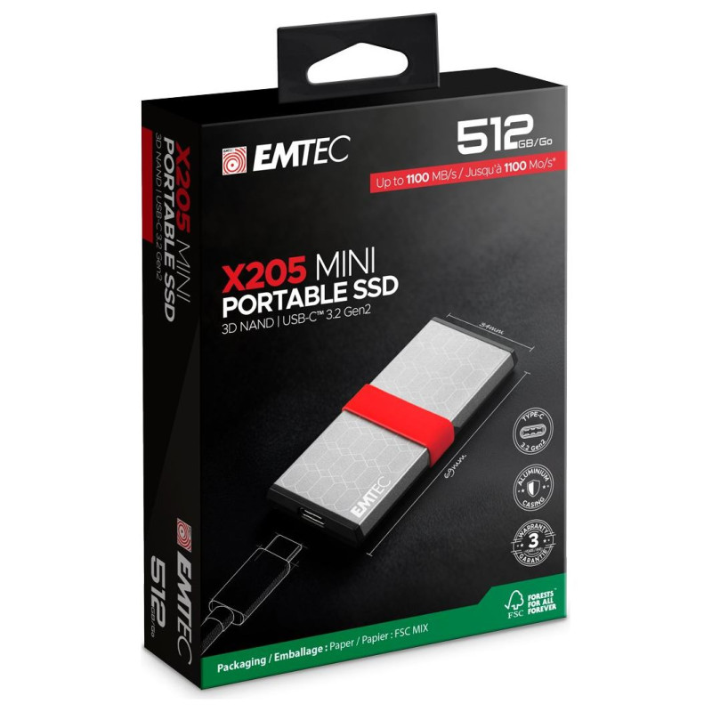 Emtec SSD 3D NAND/USB-C 3.2Gen2 X205 512GB Mini Portable SSD