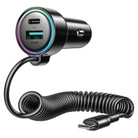 Joyroom JR-CL07 72W 3in1 Car Charger with 1.6m USB-C Cable – Black