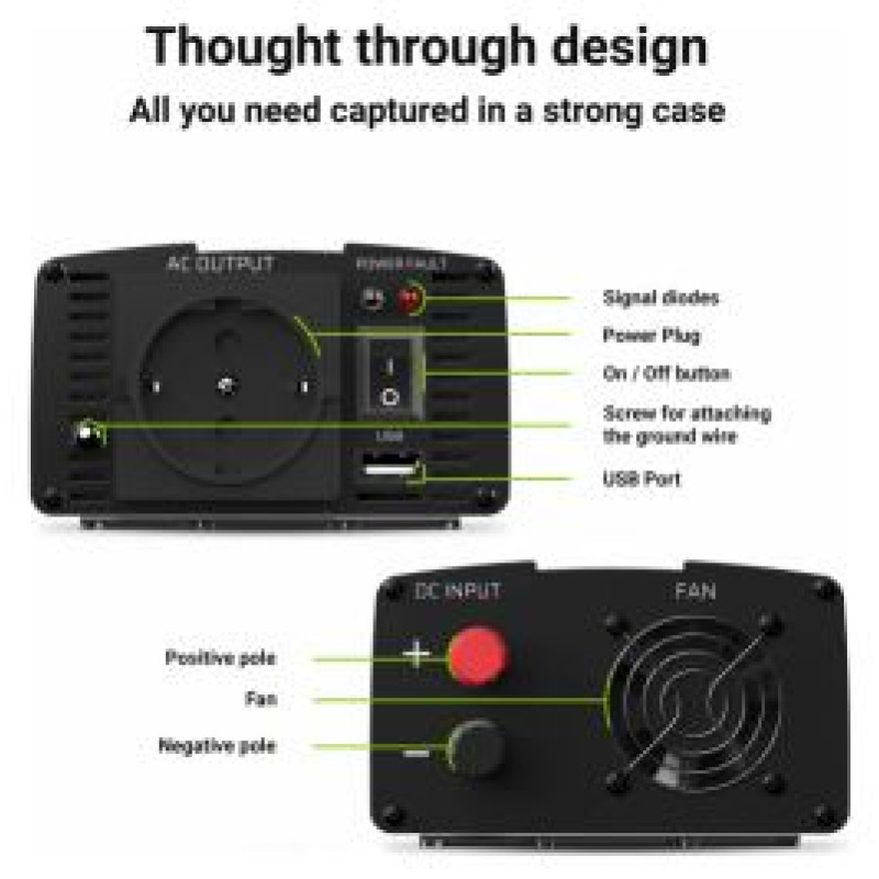 Green Cell Strāvas pārveidotājs Green Cell Car Power Inverter Converter 12V to 230V 500W/ 1000W