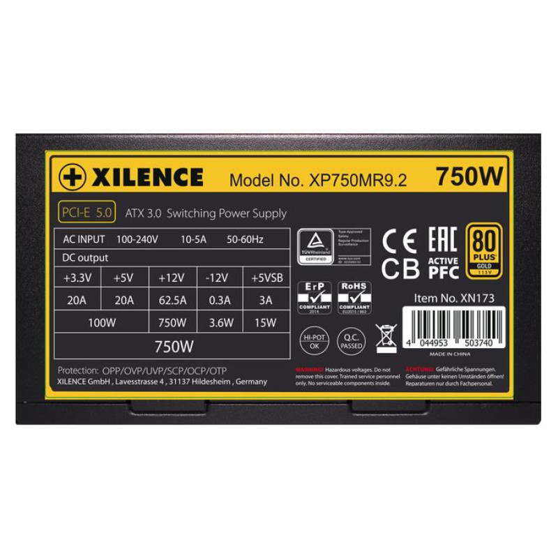 Xilence Power Supply|XILENCE|750 Watts|Efficiency 80 PLUS GOLD|PFC Active|XN173
