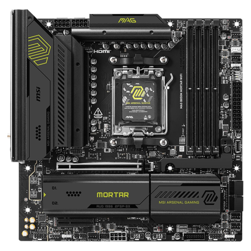 MSI Mainboard|MSI|AMD B850|SAM5|Micro-ATX|Memory DDR5|Memory slots 4|1xPCI-Express 4.0 4x	|1xPCI-Express 4.0 8x|1xPCI-Express 4.0 16x|1xPCI-Express 5.0 16x|3xM.2|1xHDMI|3xUSB 2.0|4xUSB 3.2|2xUSB-C|1xOptical S/PDIF|1xRJ45|2xAudio port|MAGB850MMORTARWIFI