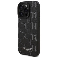 Karl Lagerfeld Leather Monogram Metal Logo MagSafe Case for iPhone 16 Pro Max - Black