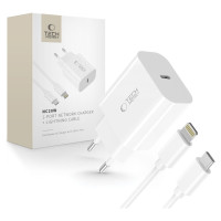 Tech-Protect NC20W Wall Charger with 100 cm USB-C / Lightning Cable - White