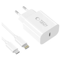 Tech-Protect NC20W Wall Charger with 100 cm USB-C / Lightning Cable - White