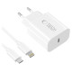 Tech-Protect NC20W Wall Charger with 100 cm USB-C / Lightning Cable - White