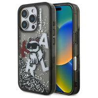 Karl Lagerfeld Liquid Glitter Choupette Logo Case for iPhone 16 Pro Max - Black