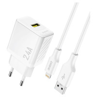Dudao A23LEU 2.4A GaN EU USB-A Wall Charger with USB-A to Lightning Cable - White
