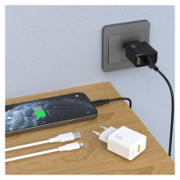 Dudao A23LEU 2.4A GaN EU USB-A Wall Charger with USB-A to Lightning Cable - White