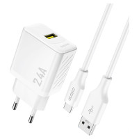 Dudao A23TEU 2.4A GaN USB-A Wall Charger with USB-A - USB-C Cable - White