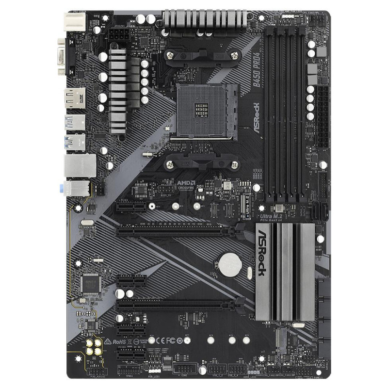 Asrock Mainboard|ASROCK|AMD B450|SAM4|ATX|4xPCI-Express 2.0 1x|2xPCI-Express 3.0 16x|2xM.2|Memory DDR4|Memory slots 4|1x15pin D-sub|1xHDMI|1xDisplayPort|2xAudio-In|1xAudio-Out|2xUSB 2.0|1xUSB type C|5xUSB 3.2|1xPS/2|1xRJ45|B450PRO4R2.0