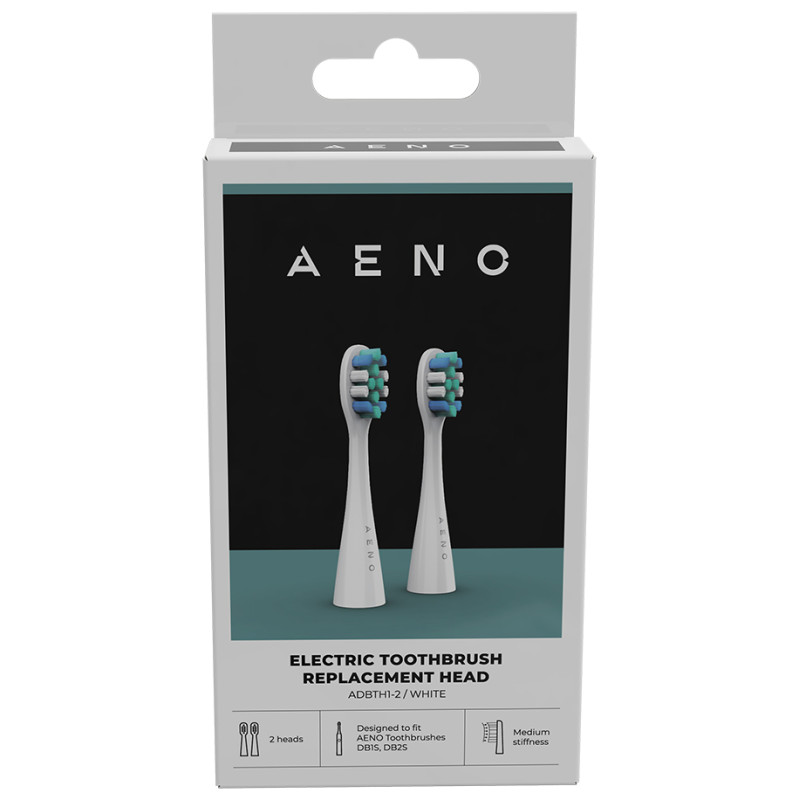 Aeno Replacement toothbrush heads, White, Dupont bristles, 2pcs in set (for ADB0001S/ADB0002S)