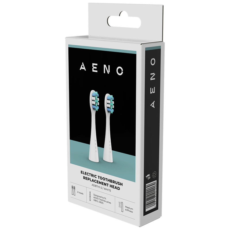 Aeno Replacement toothbrush heads, White, Dupont bristles, 2pcs in set (for ADB0001S/ADB0002S)
