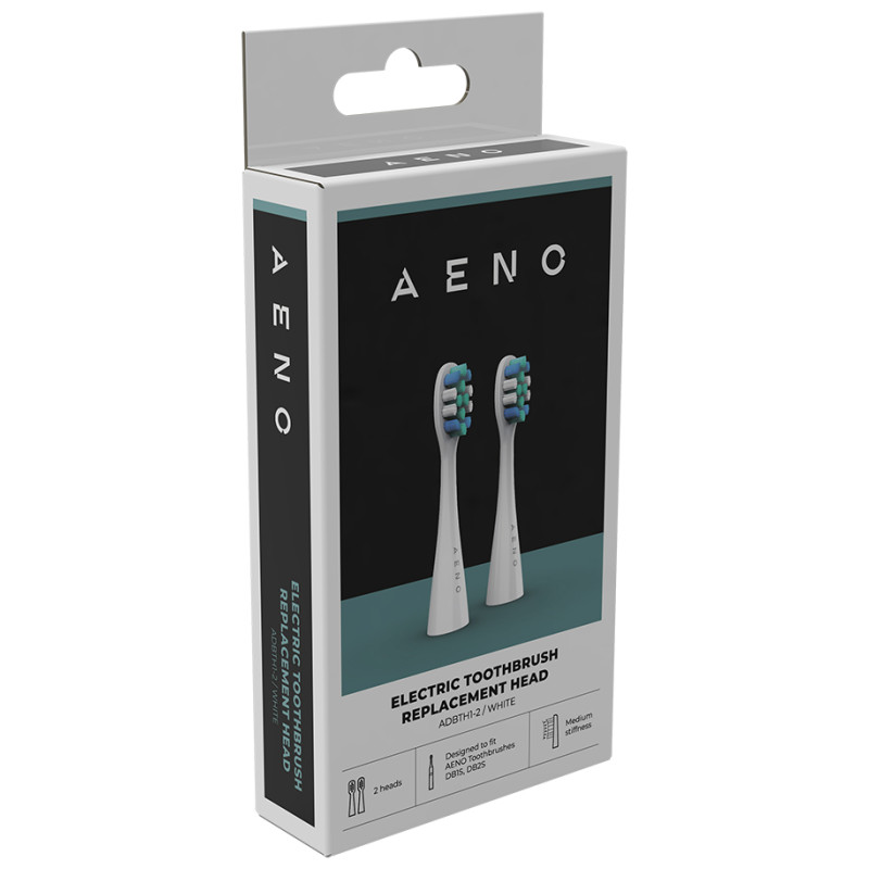 Aeno Replacement toothbrush heads, White, Dupont bristles, 2pcs in set (for ADB0001S/ADB0002S)
