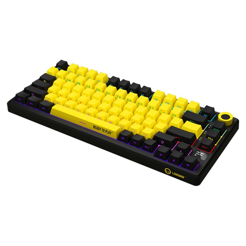 Lorgar KBP7075W, Wireless 75% Mechanical Gaming Keyboard Pro, Black/yellow, EN layout