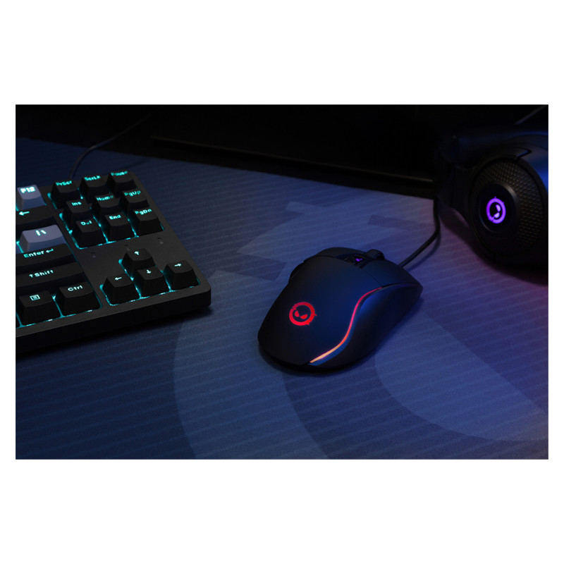 Lorgar Jetter 357, gaming mouse, Optical Gaming Mouse with 6 programmable buttons, Pixart ATG4090 sensor, DPI can be up to 8000, 30 million times key life, 1.8m PVC USB cable, Matt UV coating and RGB lights with 4 LED flowing mode, size:124.90*71.65*41.36