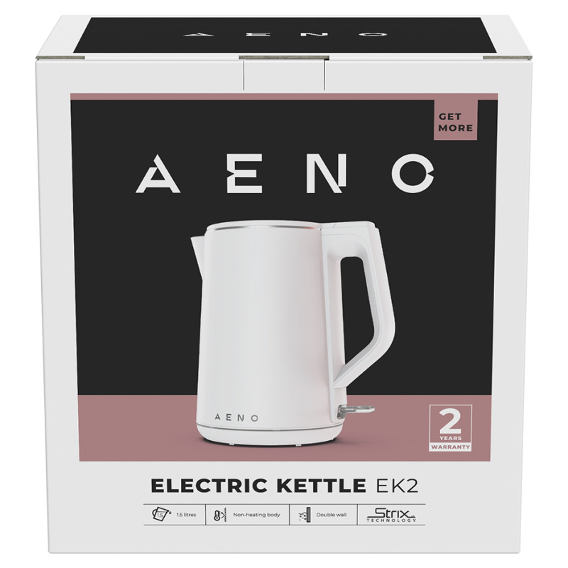 Aeno Electric Kettle EK2: 1850-2200W, 1.5L, Strix, Double-walls, Non-heating body, Auto Power Off, Dry tank Protection