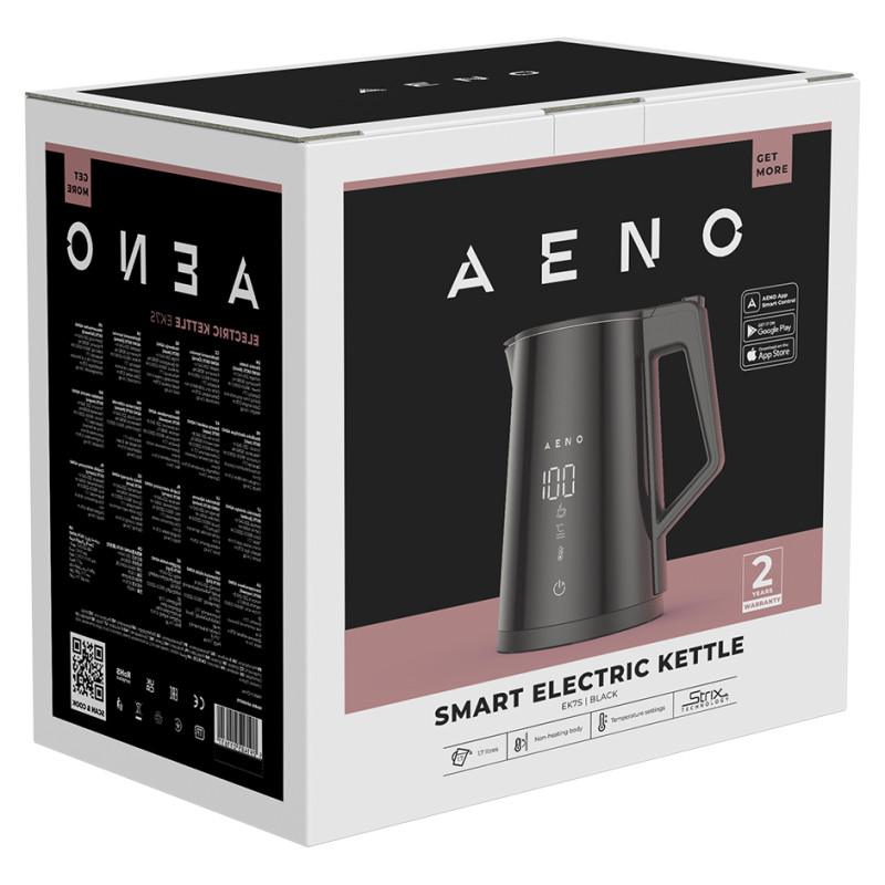 Aeno Electric Kettle EK7S Smart: 1850-2200W, 1.7L, Strix, Double-walls, Temperature Control, Keep warm Function, Control via Wi-Fi, LED-display, Non-heating body, Auto Power Off, Dry tank Protection