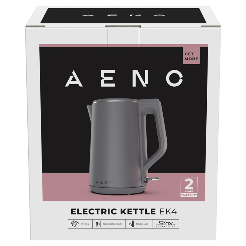 Aeno Electric Kettle EK4: 1850-2200W, 1.5L, Strix, Double-walls, Non-heating body, Auto Power Off, Dry tank Protection