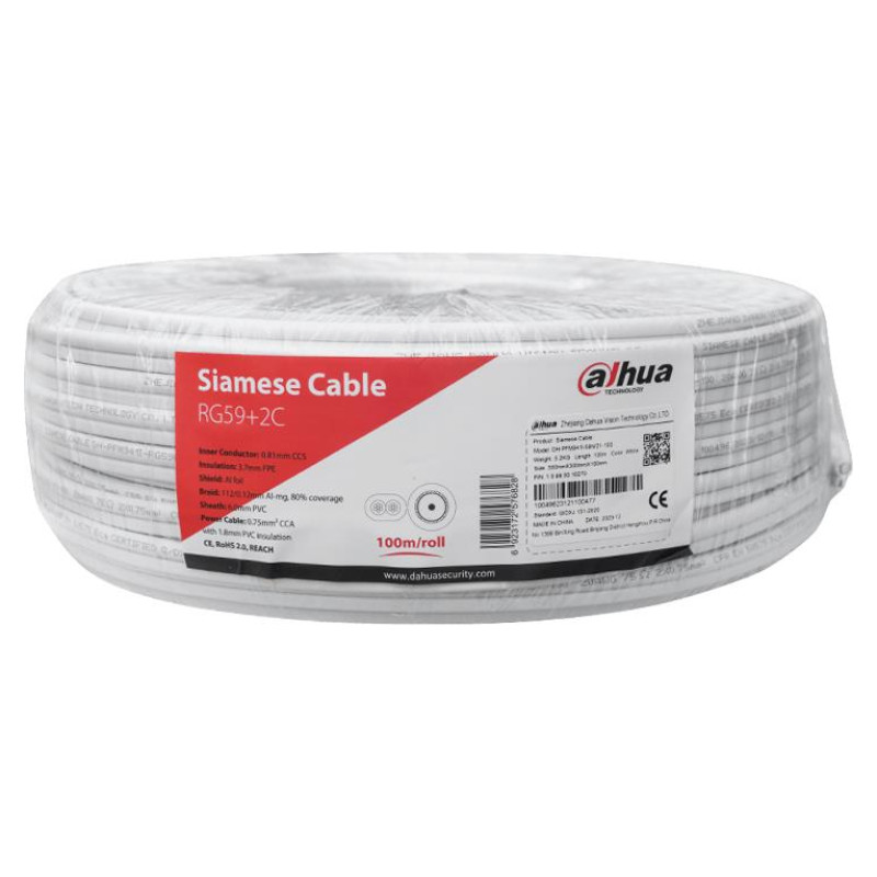 Dahua CABLE RG59 COAX+PWR 100M WHITE/PFM941I-RG59N/21-100-W DAHUA