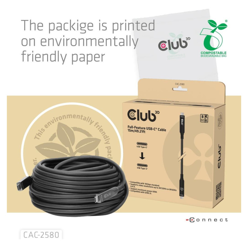 Club3D CABLE USB-C 15M/M/M CAC-2580 CLUB3D